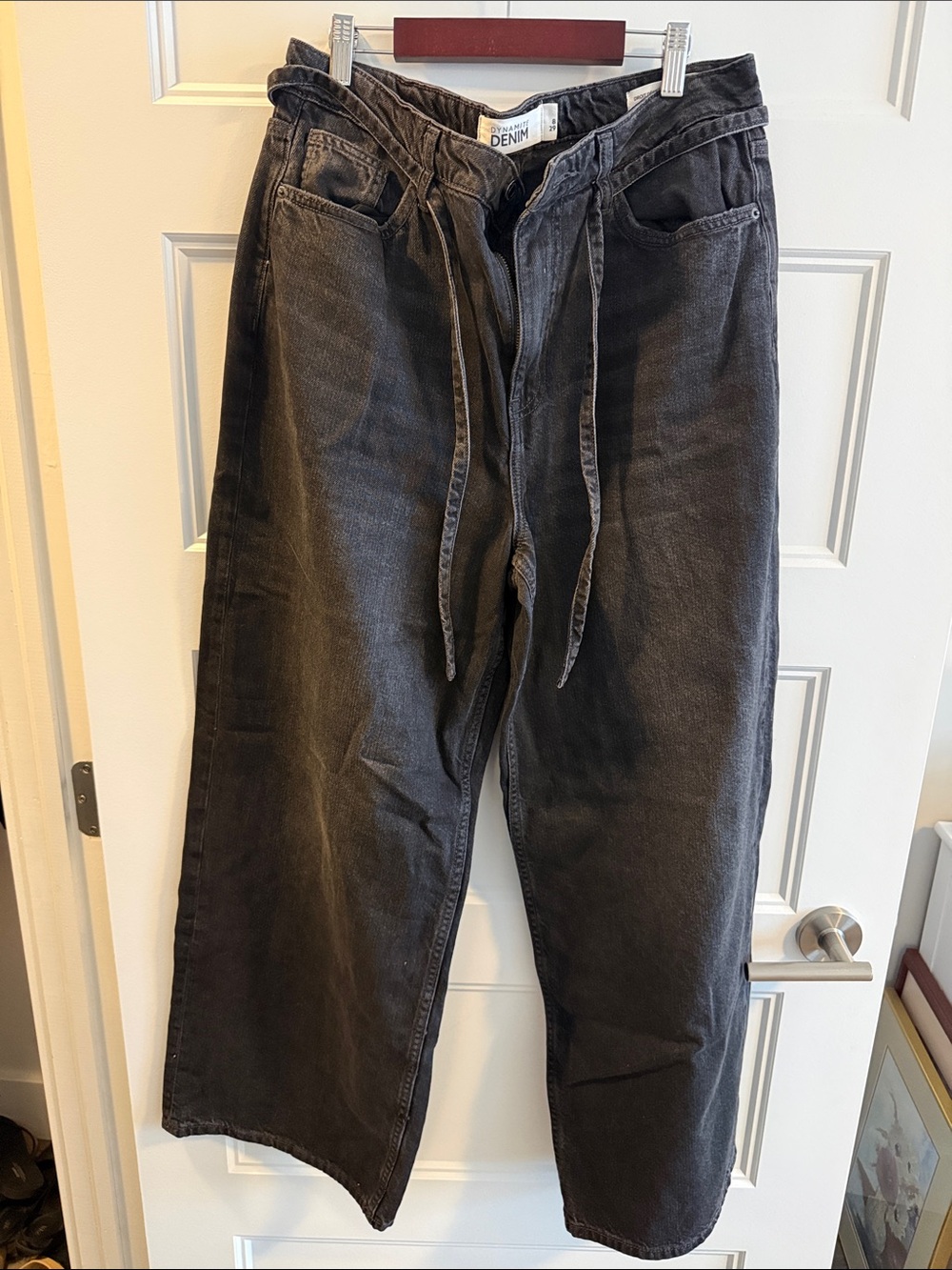 Dynamite Black Washed Denim Paperbag Waist Jeans